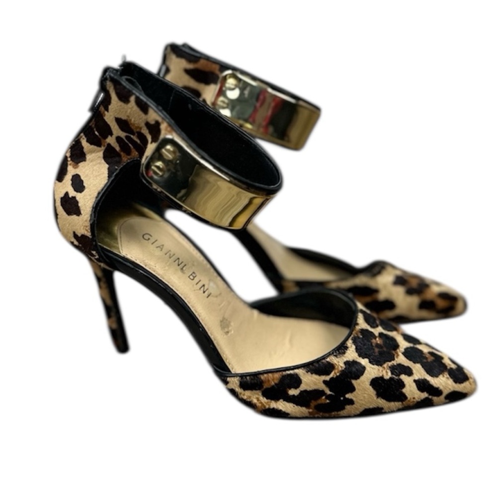 Gianni Bini Leopard Print Pointed Toe Ankle Strap Heels 7.5